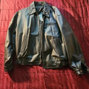 Black Bomber Jacket with Ribbed Cuffs and Zippered Front